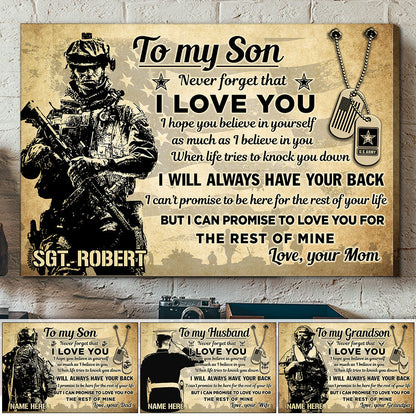 To My Son, My Soldier: Never Forget That I Love You - Personalized Custom Poster / Canvas