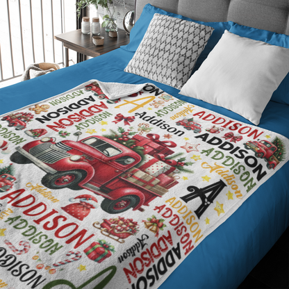 Personalized Christmas Truck Name Blankets - Custom Gift for Kids