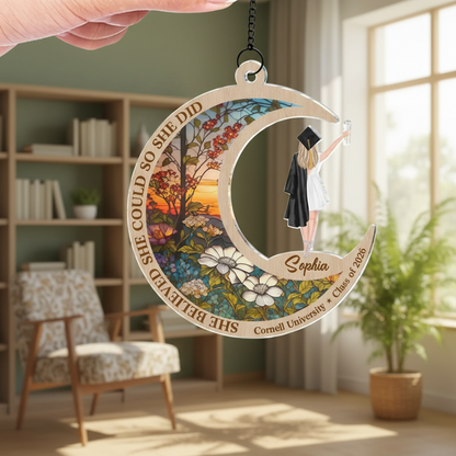 Suncatcher Ornament material and size view - Personalized Graduation Suncatcher