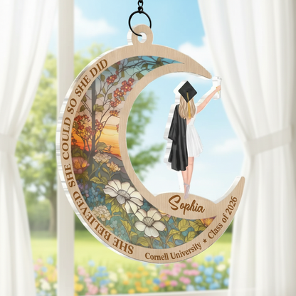Personalized Graduation Suncatcher Ornament with She Believed She Could So She Did quote for daughter or sister