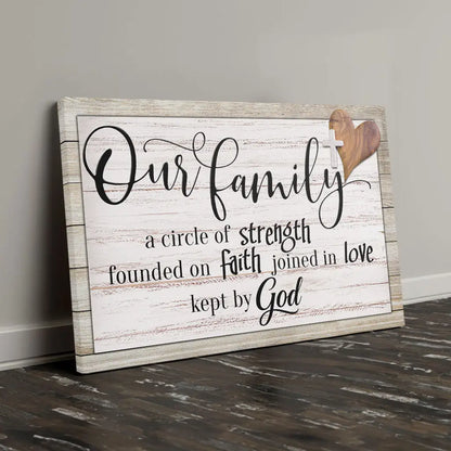 Our Family circle of strength canvas, faith-based Christian gift for parents, newlyweds, or friends.