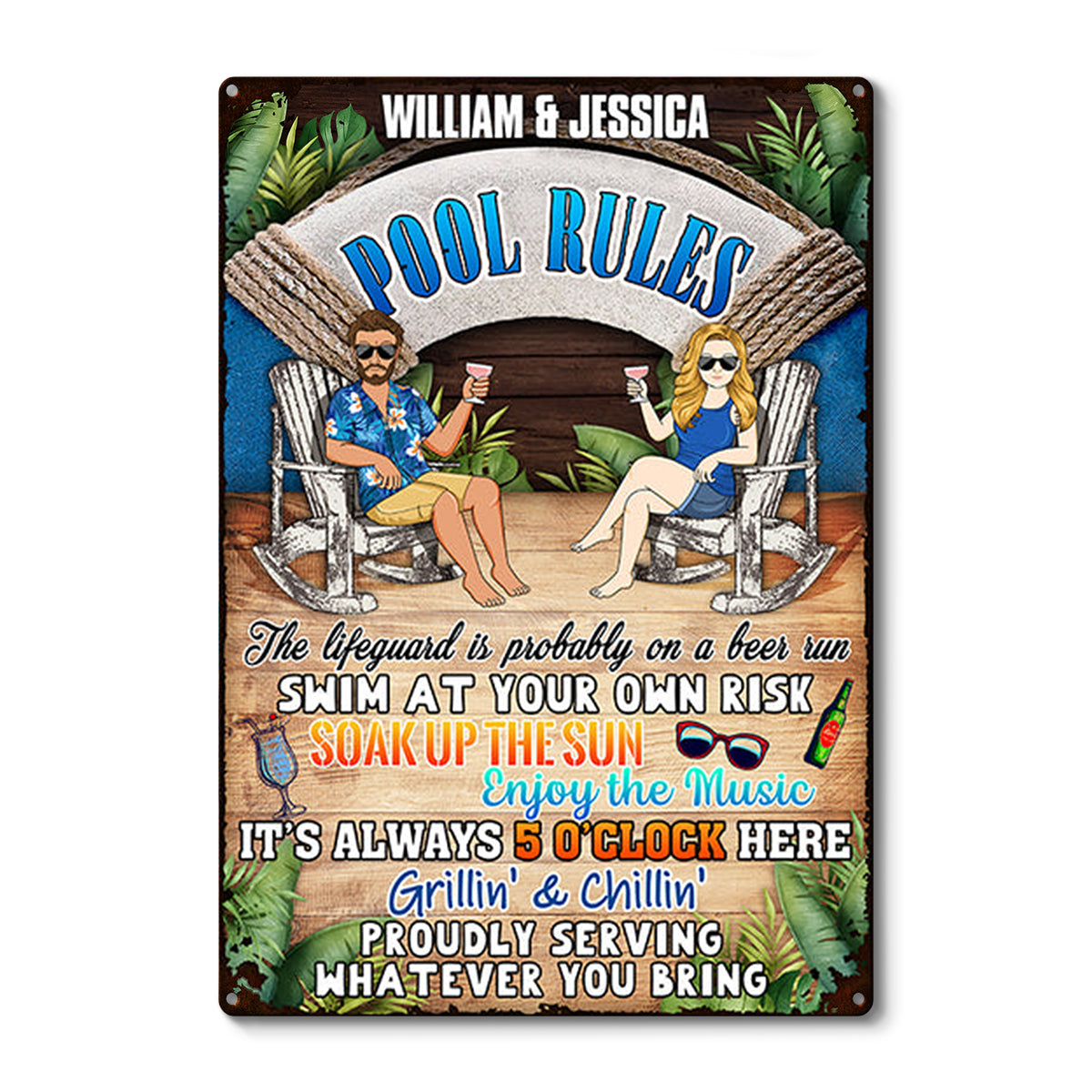 Summer Pool Rules Soak Up The Sun - Gift For Couple - Personalized Custom Classic Metal Signs