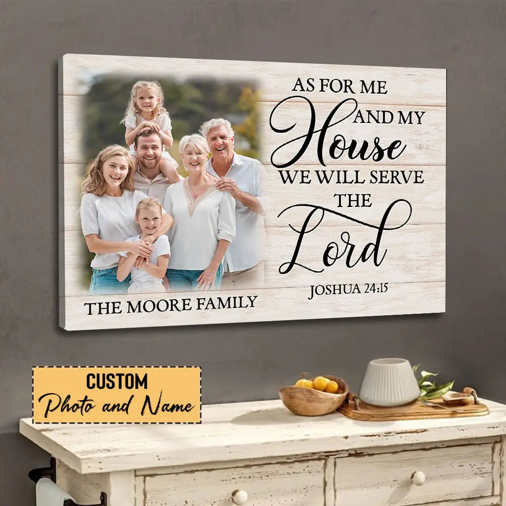 Personalized As for Me and My House Joshua 24:15 Custom Family Name & Photo Wall Art Canvas