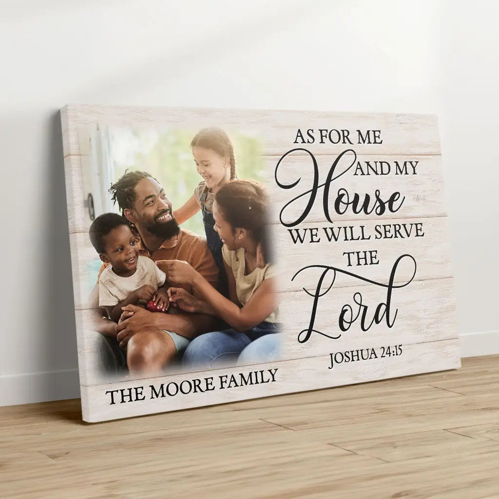Personalized As for Me and My House Joshua 24:15 Custom Family Name & Photo Wall Art Canvas