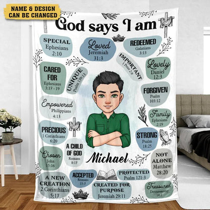 Personalized Blanket -  God Says I Am - Meaningful Birthday, Christmas Gifts - Giftago