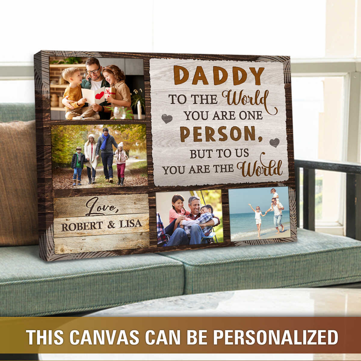 Daddy You Are the World - Personalized Custom Photo Canvas / Poster