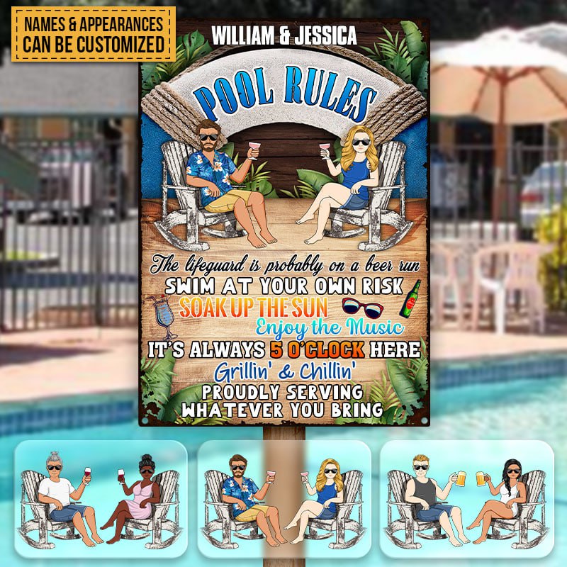 Summer Pool Rules Soak Up The Sun - Gift For Couple - Personalized Custom Classic Metal Signs