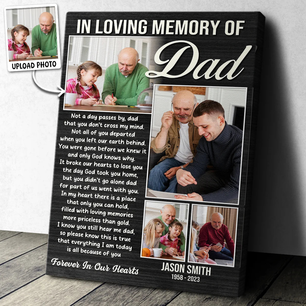 "In Loving Memory Of Dad" Personalized Canvas / Poster - Custom Wall Art Photo Collage Sympathy Gift