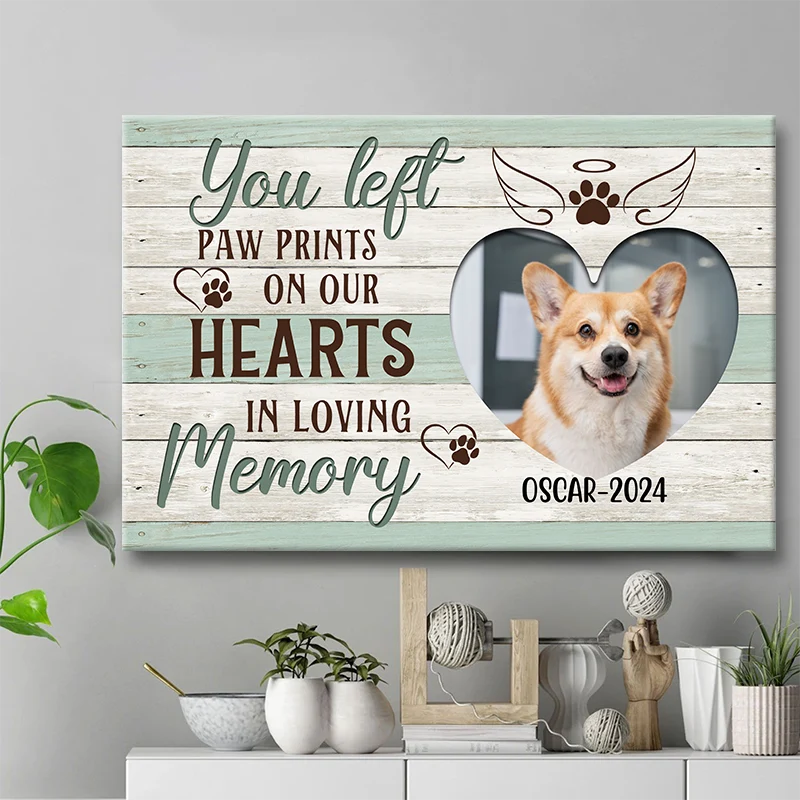 You Left Paw Prints On Our Hearts - Personalized Dog Memorial Canvas / Poster Wall Art