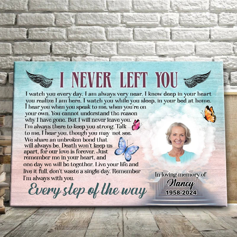 "I Never Left You" Personalized Photo Canvas / Poster - Custom Memorial Wall Art Keepsake for Family