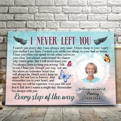 "I Never Left You" Personalized Photo Canvas / Poster - Custom Memorial Wall Art Keepsake for Family