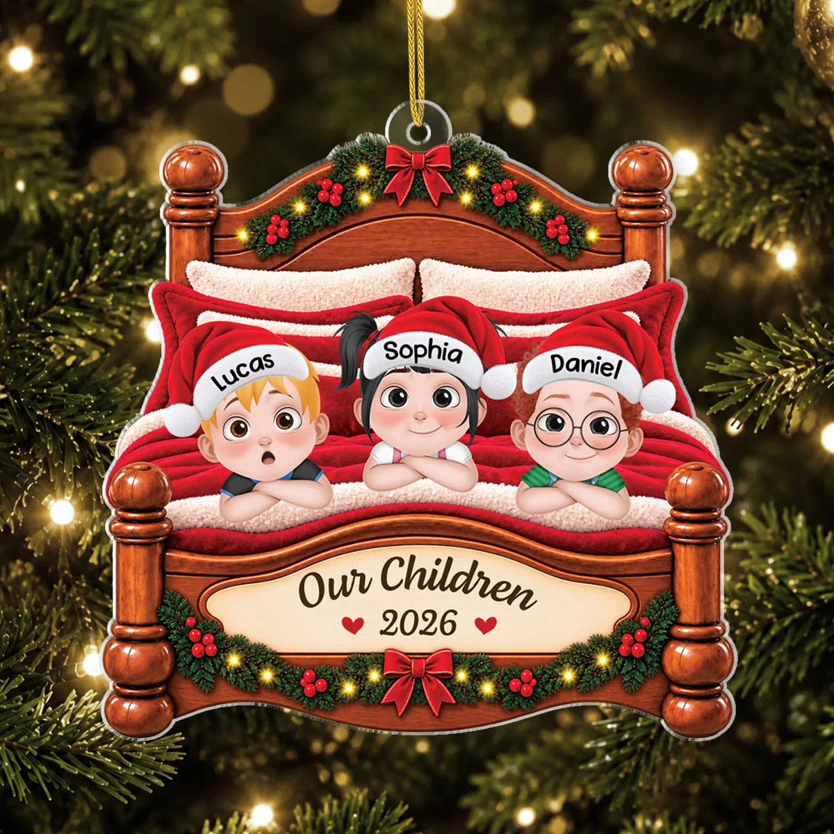 Our Grandkids in Bed Personalized Acrylic Ornament - Christmas Gift for Grandma & Grandpa