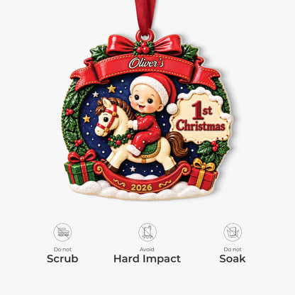 Baby's First Christmas Rocking Horse Ornament - Personalized Acrylic Keepsake Gift for Newborns