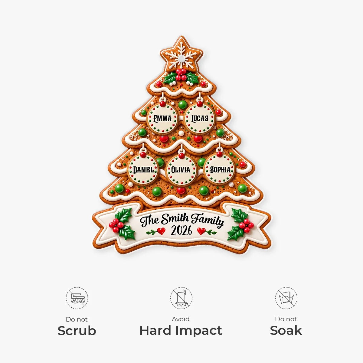 Custom Gingerbread Family Tree Acrylic Ornament - Personalized Holiday Keepsake Gift