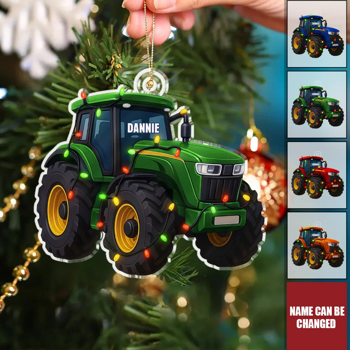 Personalized Tractor Christmas Ornament - Custom Name Acrylic Farm Truck Decor Gift for Kids