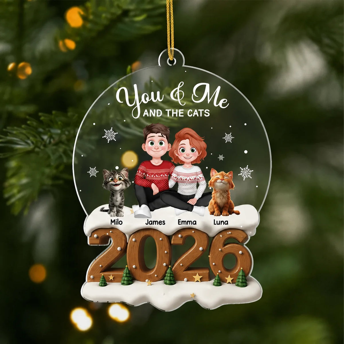 "You & Me And The Cats" Personalized Couple Acrylic Ornament - Custom Christmas Keepsake Gift for Cat Lovers
