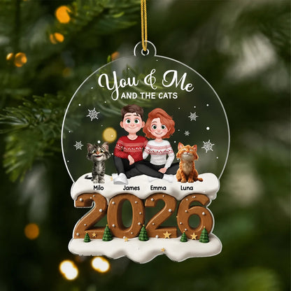 "You & Me And The Cats" Personalized Couple Acrylic Ornament - Custom Christmas Keepsake Gift for Cat Lovers
