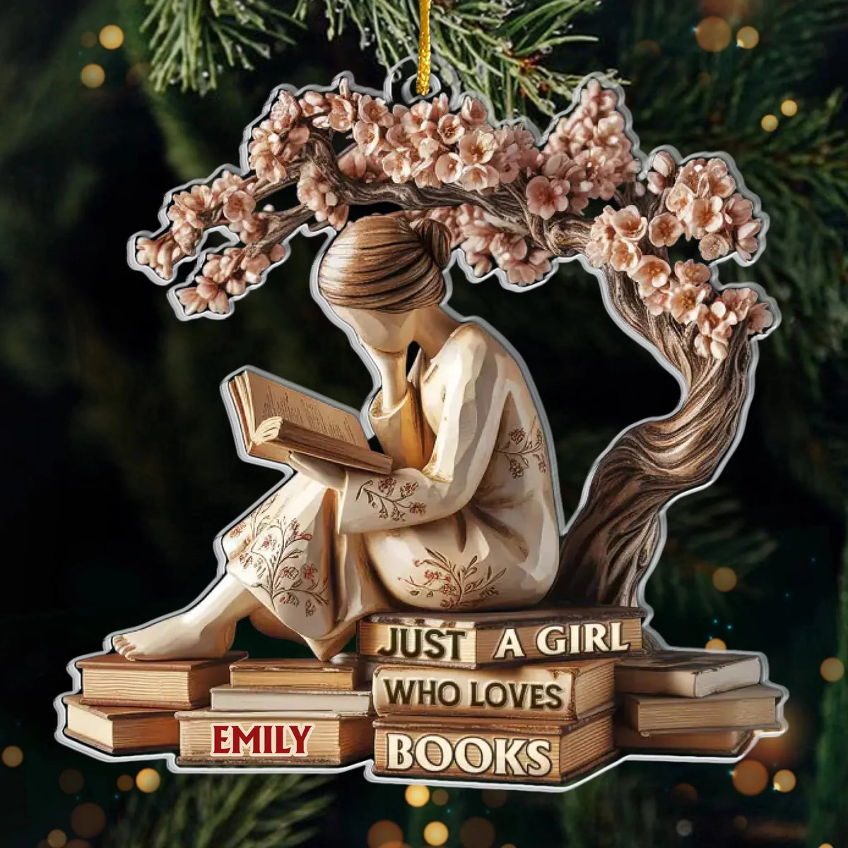 Just A Girl Who Loves Books Personalized Acrylic Ornament - Reader Christmas Keepsake for Book Lovers