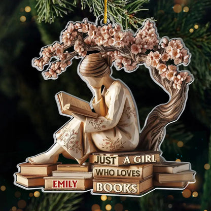 Just A Girl Who Loves Books Personalized Acrylic Ornament - Reader Christmas Keepsake for Book Lovers