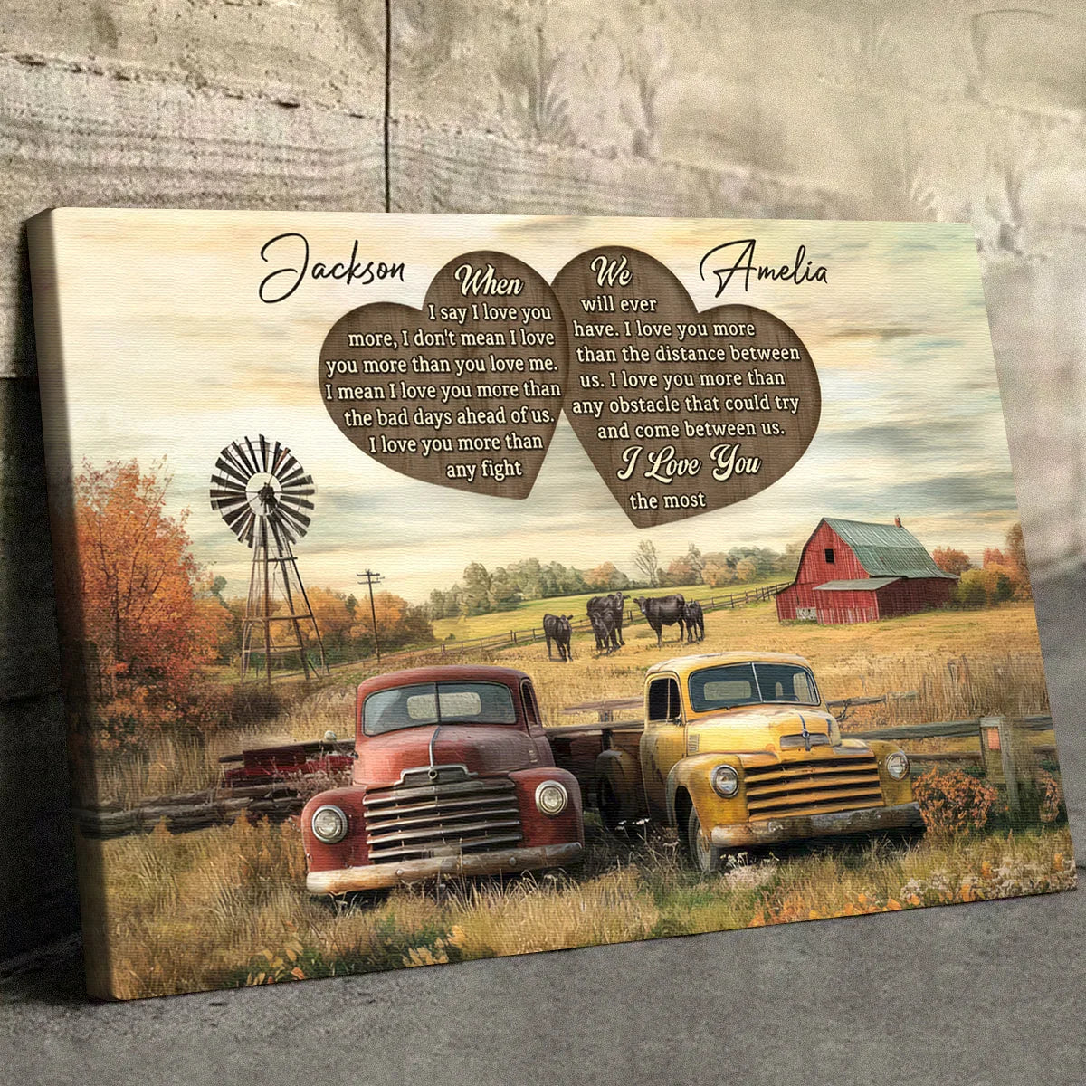 "When I Say I Love You" Personalized Couple Canvas / Poster - Custom Farmhouse Truck Gift for Wife & Husband