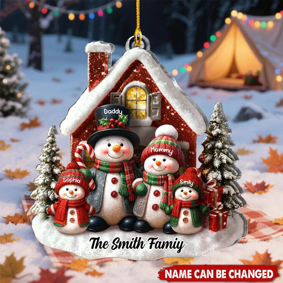 Snowman Family Keepsake Personalized Acrylic Ornament - Christmas Gift for Mom Dad Kids