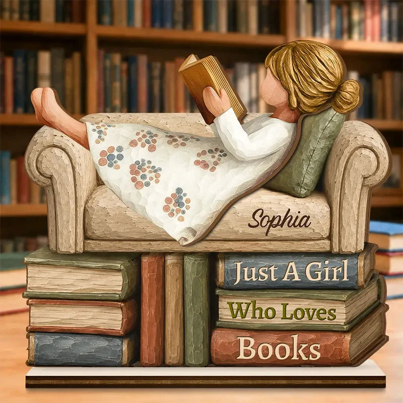 Just A Girl Who Loves Books Personalized Book Lover Gift - Custom Wooden Plaque Keepsake