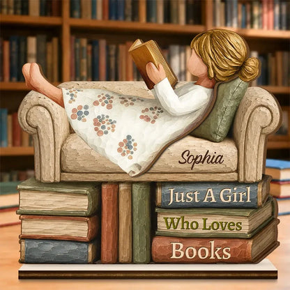 Just A Girl Who Loves Books Personalized Book Lover Gift - Custom Wooden Plaque Keepsake