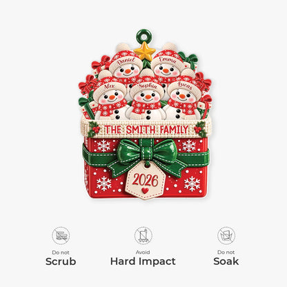 Snowman Gift Box Personalized Snowman Family Ornament - Custom Acrylic Christmas Keepsake for Families