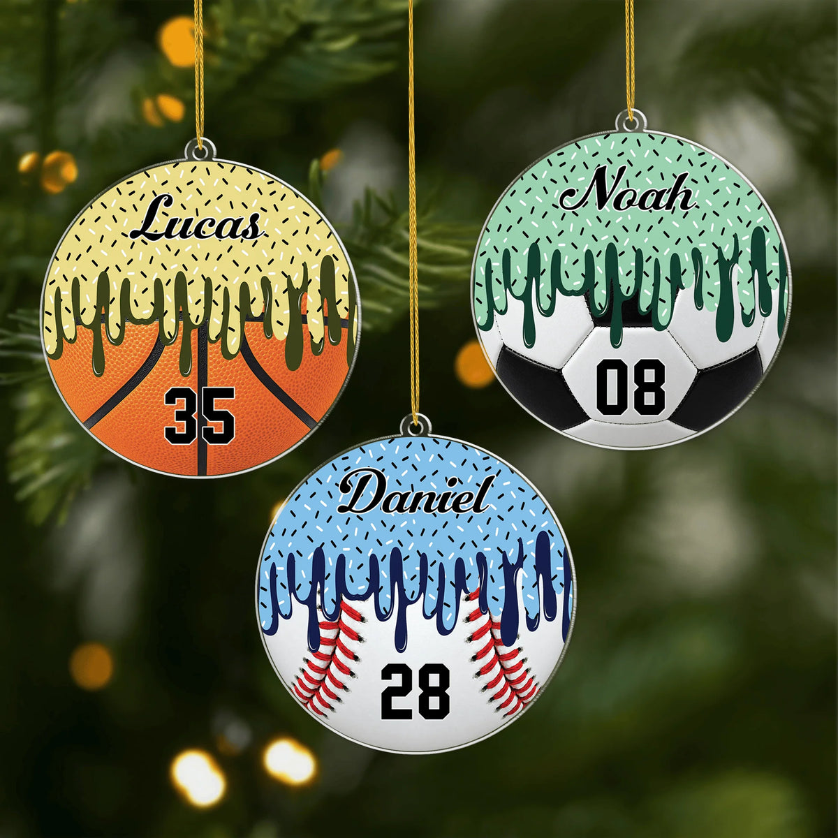 Custom Sports Drip Acrylic Ornament – Personalized Name and Jersey Number, Christmas Gift for Son or Grandson