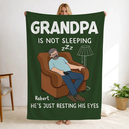 Personalized grandpa blanket with resting his eyes quote design - unique custom gift for dad