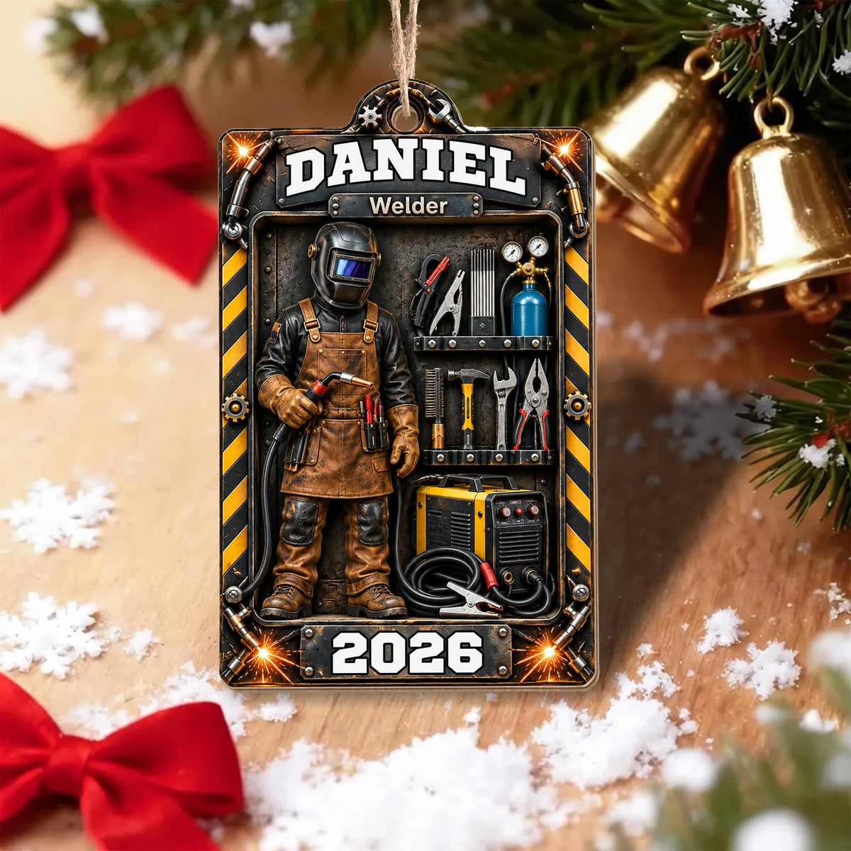 Welder Toolbox Personalized Wood Ornament - Custom Name Keepsake Gift for Dad Husband