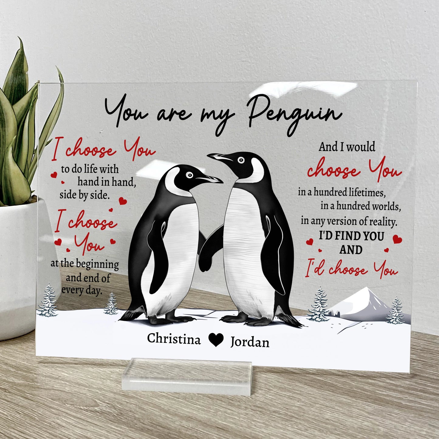"You Are My Penguin" Personalized Acrylic Plaque - Custom Couples Anniversary Gift for Wife or Husband
