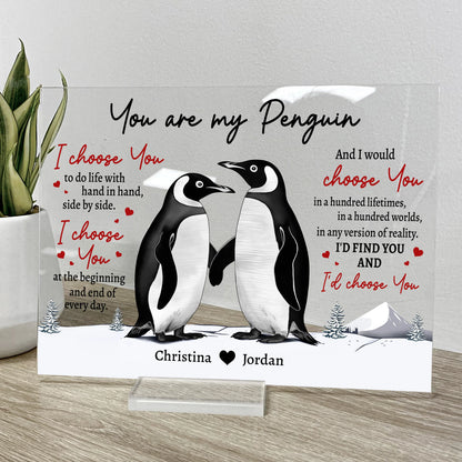 "You Are My Penguin" Personalized Acrylic Plaque - Custom Couples Anniversary Gift for Wife or Husband