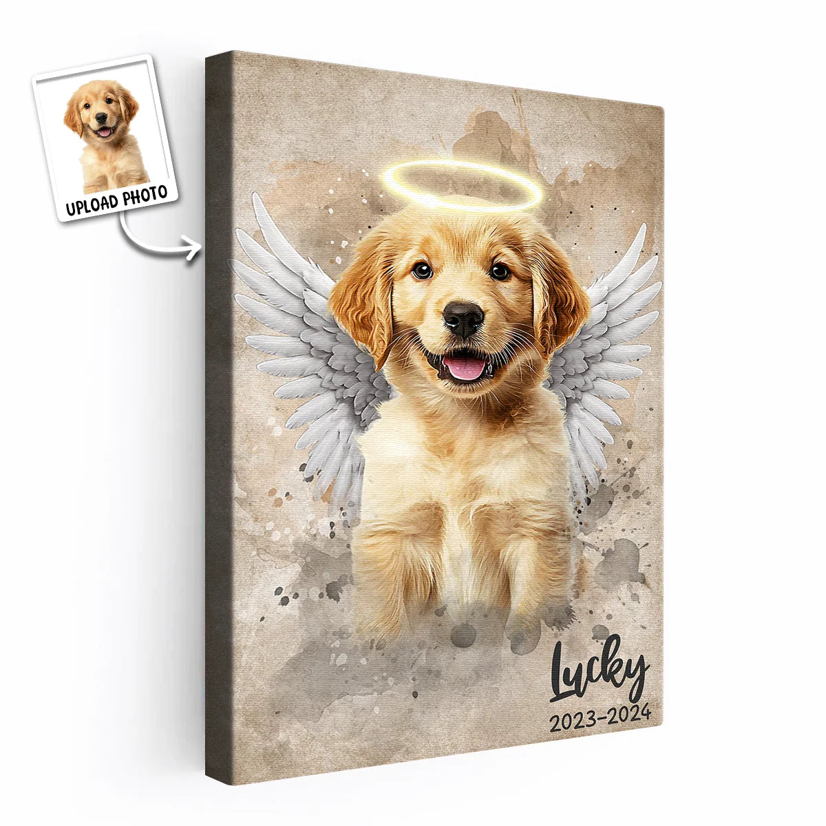 Custom Photo Pet Angel With Halo Wings - Personalized Dog & Cat Memorial Canvas / Poster