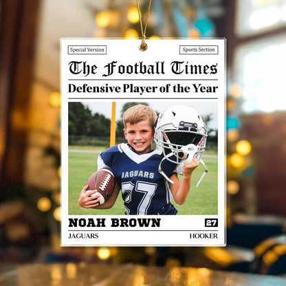 The Football Times Custom Photo Ornament - Personalized Football Acrylic Keepsake, Christmas Gift for Son
