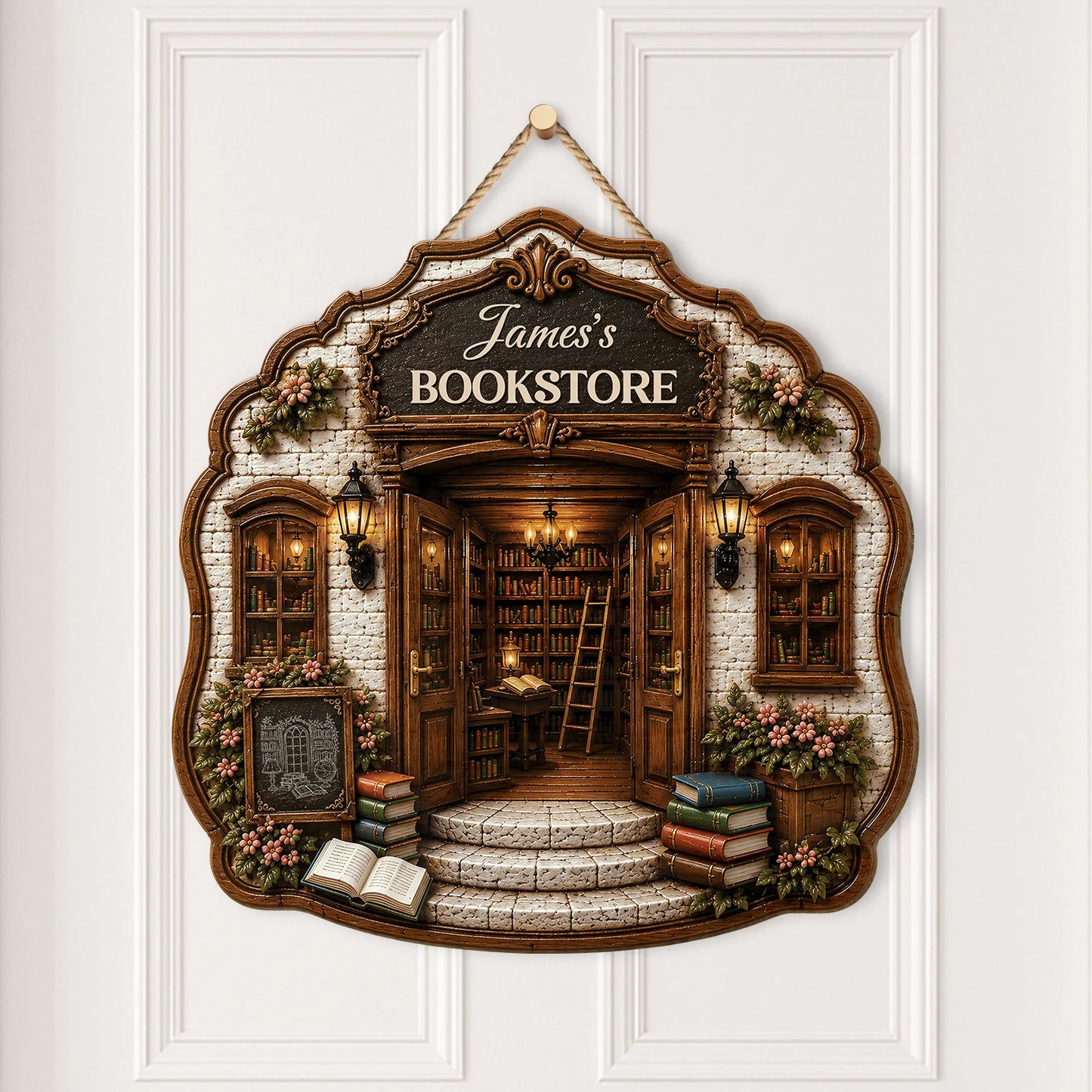 Custom Bookstore Wood Sign personalization view for Mom