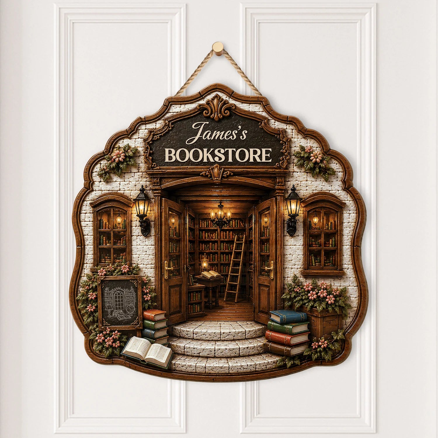 Custom Bookstore Wood Sign personalization view for Mom