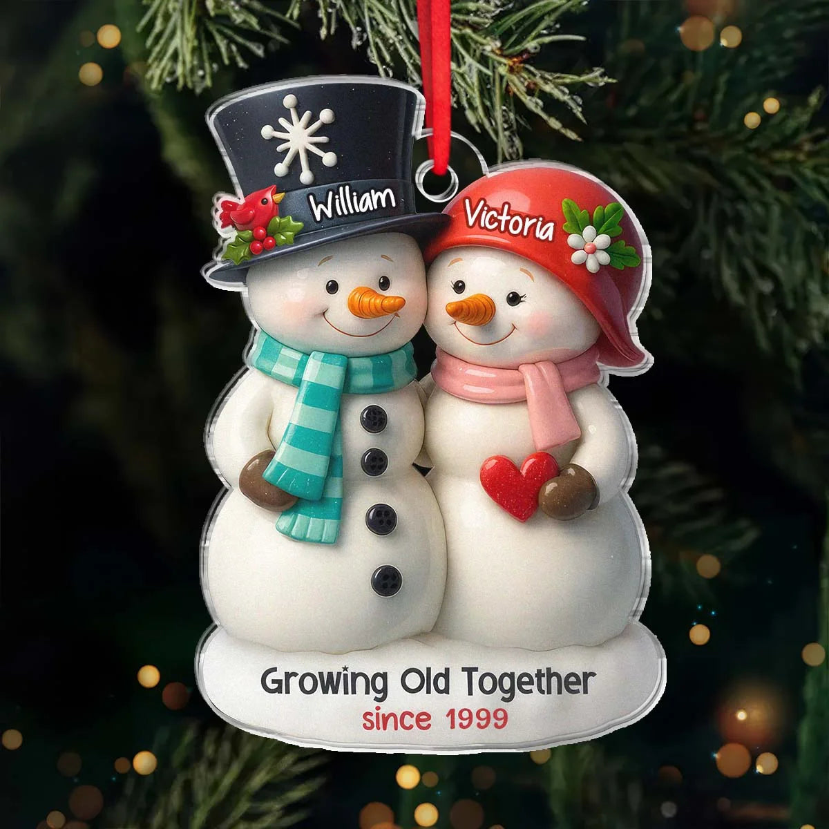 Growing Old Together Personalized Couple Snowman Acrylic Ornament - Custom Christmas Gift