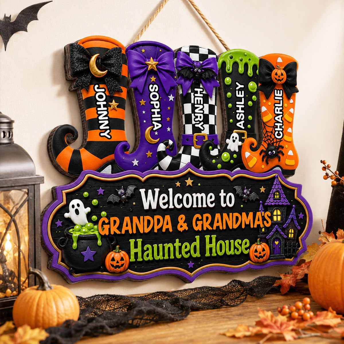 Wood Sign material and size view - Personalized Haunted House Sign