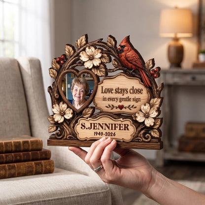 "Love Stays Close" Personalized Photo Memorial Wooden Block - Custom Bereavement Gift