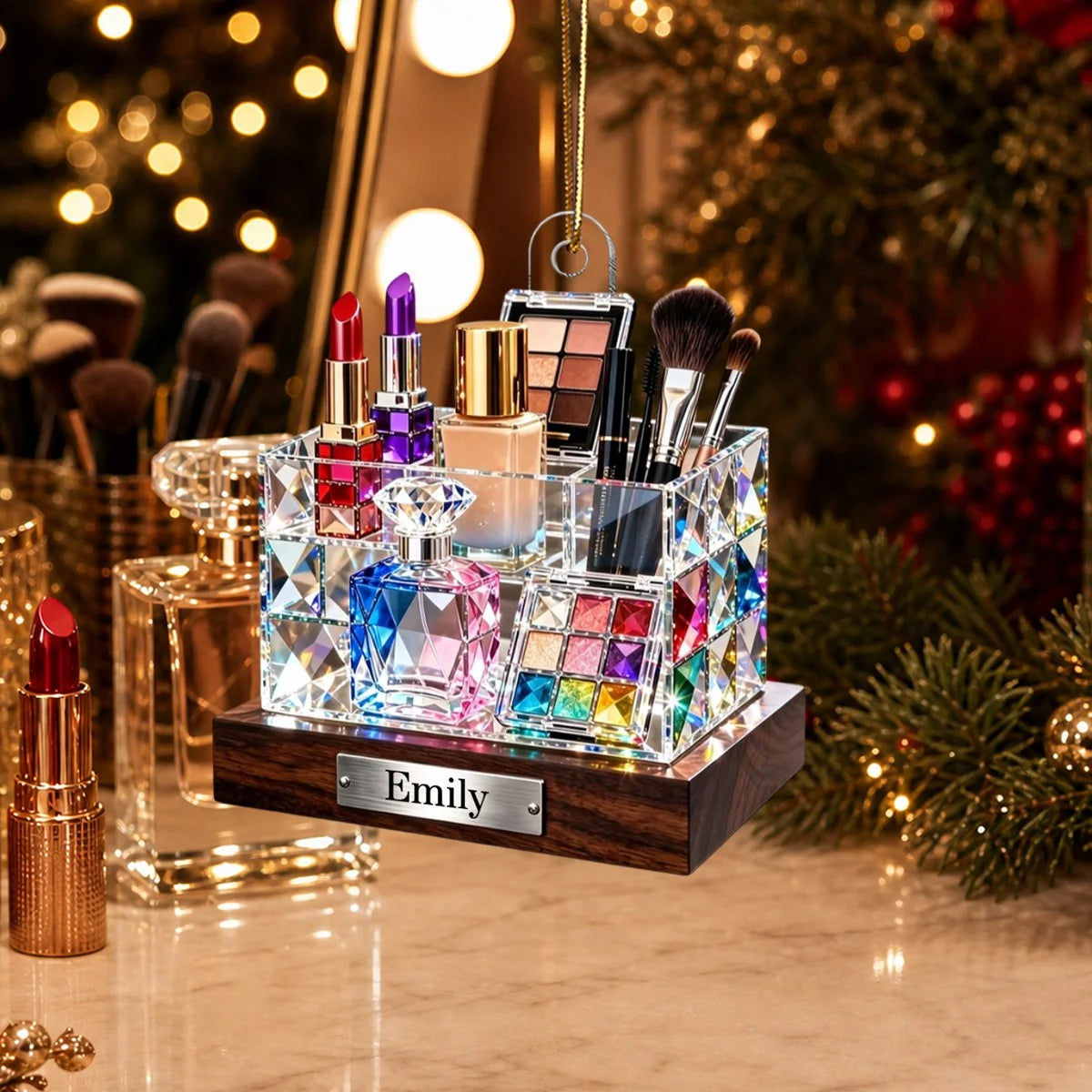 Acrylic Ornament material and size view - Personalized Cosmetic Display Box Ornament