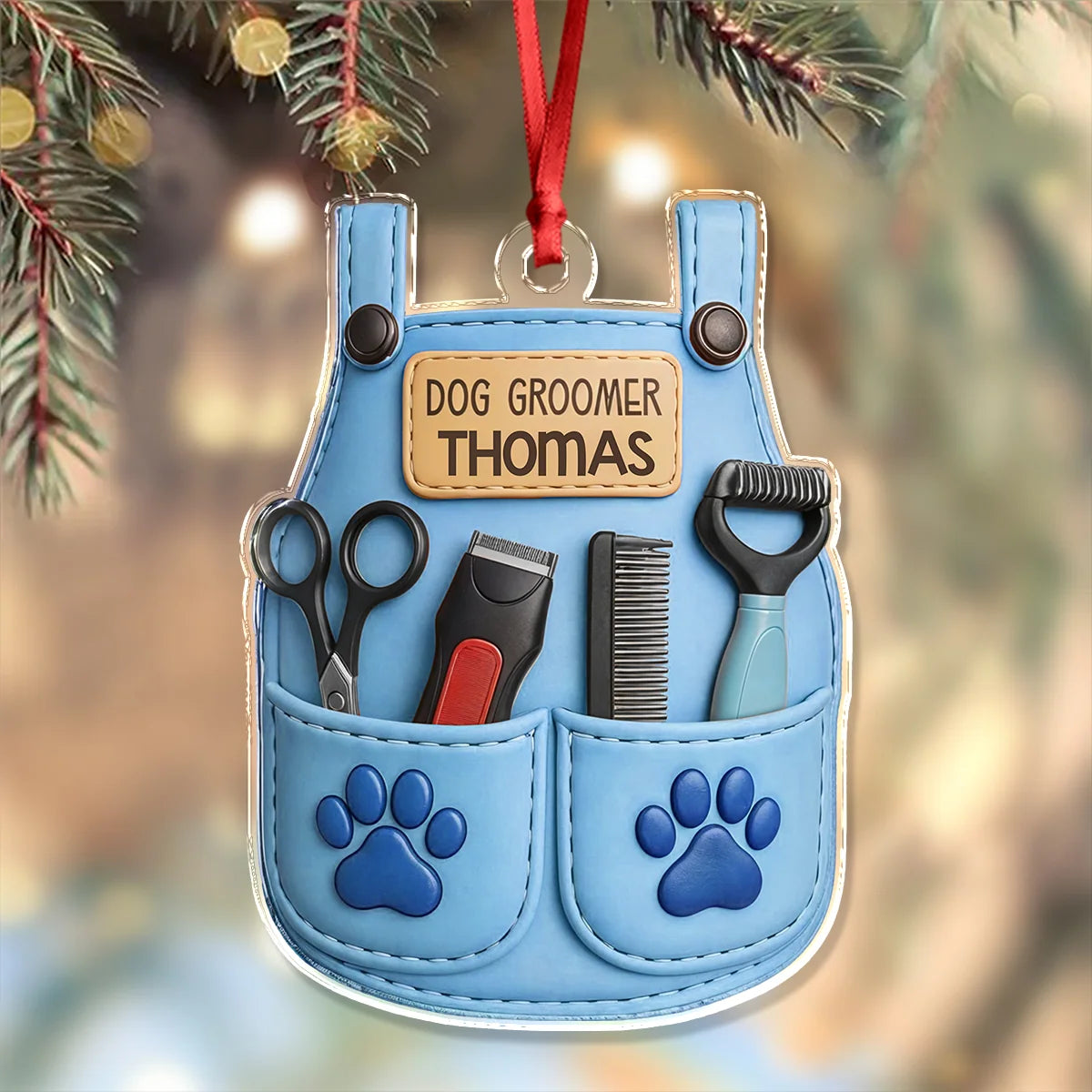 Dog Groomer Apron Personalized Acrylic Ornament - Custom Pet Stylist Christmas Gift