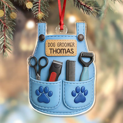Dog Groomer Apron Personalized Acrylic Ornament - Custom Pet Stylist Christmas Gift