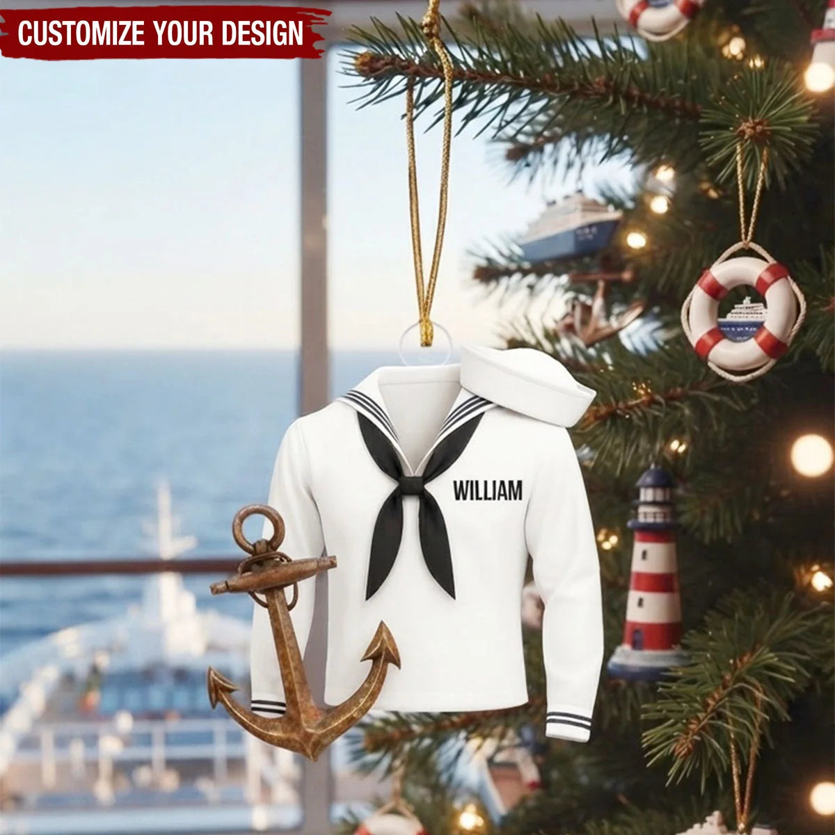 Sail With Courage Personalized Navy Sailor Acrylic Ornament - Custom Military Gift