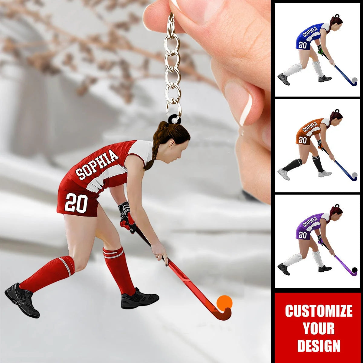 Personalized Field Hockey Acrylic Keychain - Custom Name & Number Sport Gift for Player