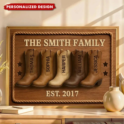 Personalized Family Cowboy Boots Canvas / Poster - Custom Western Family Name Gift for Mom Dad