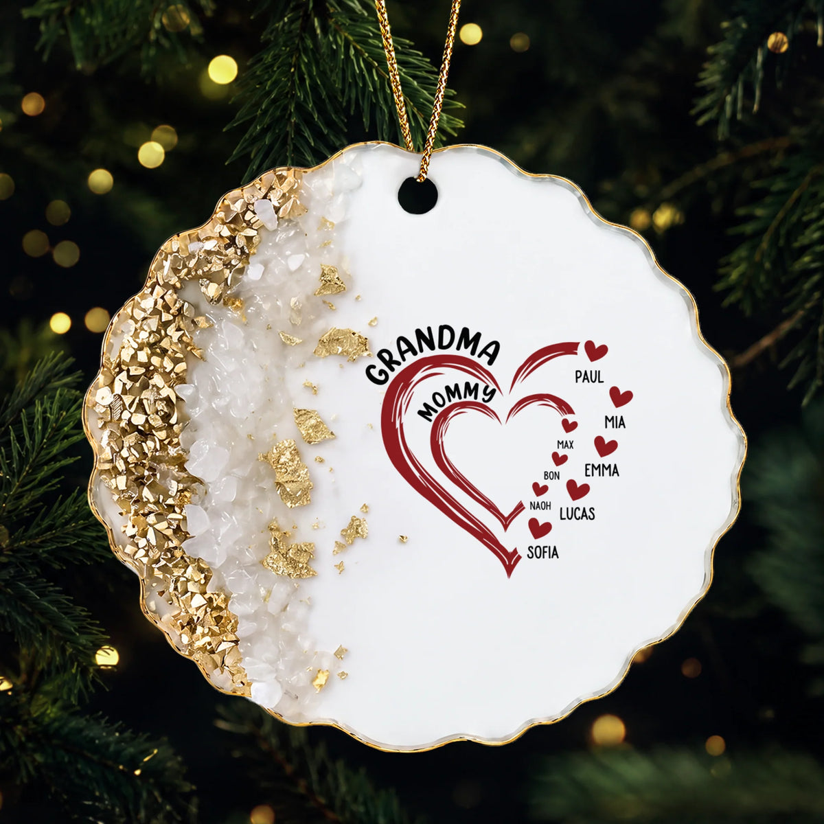 Grandma Mommy Heart Design Personalized Acrylic Ornament - Custom Family Names Keepsake Gift for Mom and Grandma