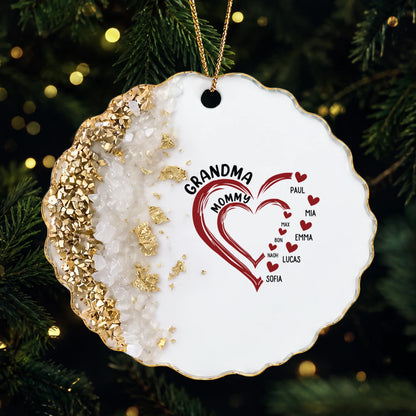 Grandma Mommy Heart Design Personalized Acrylic Ornament - Custom Family Names Keepsake Gift for Mom and Grandma