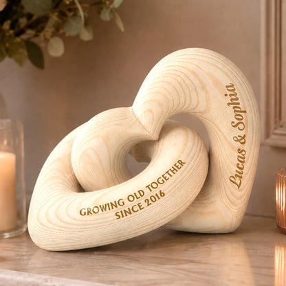 Growing Old Together Personalized Wooden Heart Sculpture - Custom Anniversary Gift for Couples
