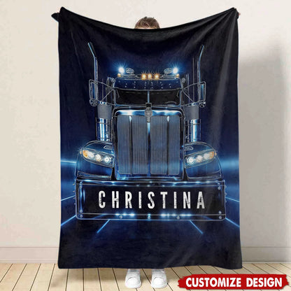 Personalized Trucker Blanket - Custom Name Semi Truck Driver Keepsake Gift